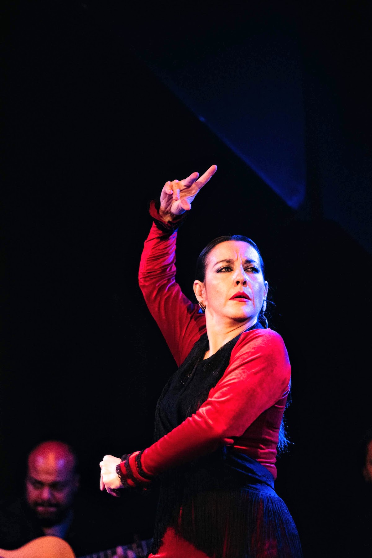 Bailaora de flamenco con vestido rojo actuando.
